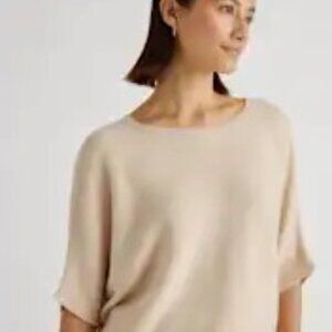 Quince Lightweight Cotton Cashmere Link-Stitch Dolman Sweater Sz Lg